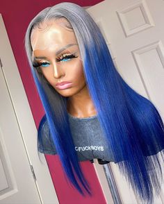 White Ombre Hair, Blue Hair Dark, Wig Inspiration, Midnight Blue Hair, Blue Lace Front Wig, Blue Wigs, Short Blue Hair, Short Hair Blue, Wigs Collection