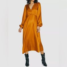 Sanctuary Earth Bound Midi Dress Beautiful Golden/Brown Hue With Satin Sheen. This Item Is Nwt And Was Never Worn. Size 2. Midi Dress Brown, Party Midi Dress, Plus Size Designers, Surplice Neckline, Big Clothes, V Neck Midi Dress, Midi Dress Party, Review Dresses, Satin Midi Dress