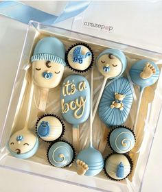 it's a boy baby shower cupcakes in a box