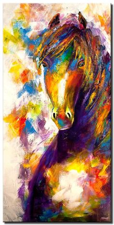 a painting of a horse with colorful colors