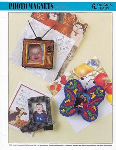 an article in the knitting book features pictures of children's portraits and other crafts