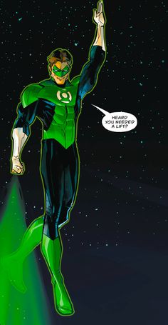 the green lantern is flying through the night sky