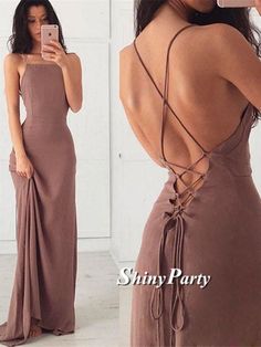 Custom Made Simple A Line Backless Chiffon Prom Dress, Open Back Forma – Shiny Party Chiffon Ruffle Dress, Spaghetti Strap Prom Dress, Simple Prom Dress, Cocktail Dress Prom, Dress Chiffon, Elegante Casual, Prom Dresses Online, Chiffon Ruffle, Dress Spaghetti