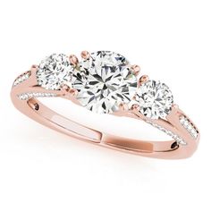 This 3-stone ring features 3/4 ctw. of sparkling diamonds. A 1.00 ct. or larger round shape stone can be set in this ring. Large Necklace, Round Engagement Rings, 3 Stone Rings, Gorgeous Engagement Ring, Three Stone Engagement, Stone Engagement Rings, Wedding Set, Three Stone Rings, Delicate Rings