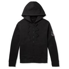 Moncler Genius' zip-up hoodie is ideal for layering over a tee or base layer. Designed with smooth flatlock seams, it's made from soft fleece-back cotton-jersey and appliquéd with a two-tone logo at the sleeve. Moncler Genius, Hoodie For Men, Black Fleece, Mr Porter, Base Layer, Cool Watches, New Shop, Zip Up, Fashion News