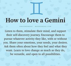 a blue background with the words how to love a gemini