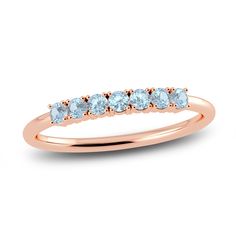 A playful balance between generous sparkle and minimal style, this gorgeous 10K rose gold ring, adorned with shimmering natural aquamarine gemstones, makes the perfect gift (or keep for yourself). Substantial enough to wear on its own, or style comfortably stacked with other rings from your collection. From the Juliette Maison collection. Jared The Galleria Of Jewelry, Half Eternity Ring, Aquamarine Gemstone, Minimal Style, Natural Aquamarine, Minimal Fashion, Eternity Ring, Rose Gold Ring, Aquamarine