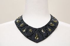 Magnificent black beaded sew on collar bib applique Great to be sewn on to your dress. You can add a ribbon to make it into a collar necklace with a bow tie. Please check out my shop for many more collar bibs. Any questions feel free to ask. Beaded Diy, Sequin Collar, Beaded Collar Necklace, Collar Choker, Bib Collar, Bead Sewing, Beaded Collar, Necklace Beaded, Choker Collar