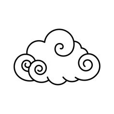 a black and white drawing of clouds with spirals in the middle on a white background