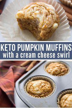 keto pumpkin muffins with a cream cheese swirl