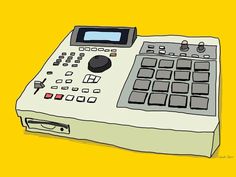 a drawing of a calculator on a yellow background