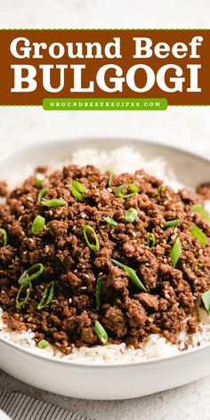 Whip up this easy ground beef bulgogi! This beef recipe for dinner will become one of your favorite main course ideas. Served over rice, these Korean beef bowls are a family-friendly dinner! Ground Beef Bulgogi Recipe, Ground Beef Bowl, Asian Ground Beef, Ground Beef Bulgogi, Asian Ground Beef Recipes, Dinner Ideas For Tonight, Beef Bulgogi Recipe, Korean Beef Recipes, Korean Ground Beef