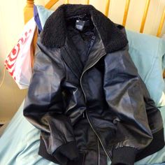 Mens Faux Leather Bomber Jacket Biker Style Faux Leather Outerwear For Streetwear, Urban Black Leather Jacket For Cold Weather, Biker Faux Leather Outerwear For Streetwear, Black Faux Leather Jacket With Faux Fur Lining, Bombers Leather Jacket Man, Mens Winter Coat, Men Winter, Mens Denim, Mens Coats