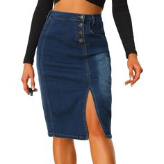 Show off your charm in an Allegra K A-line denim skirt all season with a casual top or elegant blouse. Details cut off this lady chic denim skirt, build your body curve, and draw out your high waistline with a button front design. It will be timeless for your wardrobe. Wear yours with heels or sneaker sports shoes for a casual look, whether you're in the office or out on the town, this skirt is perfect for any occasion. Long Flare Skirt, 60s Skirt, Casual Summer Skirt, Midi Denim Skirt, A Line Denim Skirt, Womens Denim Skirts, Blouse Details, Slash Pocket, Button Decor