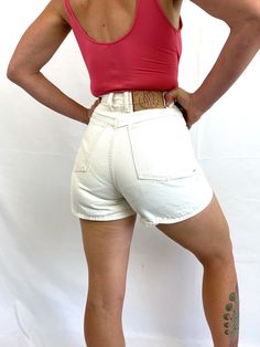 "Sweet shorts by Bongo.  Great vintage shape. Zips in the front.  Size 3, 100% cotton, Made in the USA.  Lying flat.. 12\" across waist 19\" across hips 14\" long" White 90s Style Shorts For Summer, White 90s Style Summer Shorts, Retro Cotton Bottoms With Built-in Shorts, Summer Cotton Bermuda Shorts With Belt Loops, Retro High Rise Bottoms With Built-in Shorts, Vintage White Bottoms For Summer, Vintage Fitted Shorts With Short Legs, Retro High Waist Summer Shorts, Vintage Fitted Shorts