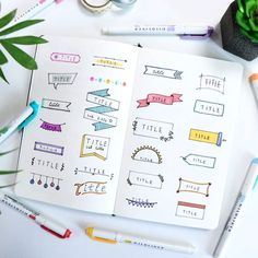 Bullet Journal Writing Styles, Journal Banner Ideas, Bullet Journal Headings, Floral Bullet Journal, Journal Banner, Bullet Journal Titles, Paper Mate Flair, Journal Creative, Bullet Journal Headers