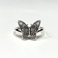 Sterling Silver Butterfly Ring ...Marked 925...Weights 2.5grams...Size 10...Measure of Face 13.9MM...It's in very good condition. Adjustable White Gold Butterfly Ring, Silver Open Ring Butterfly Design For Wedding, Silver Open Butterfly Ring For Promise, Silver Sterling Butterfly Ring For Wedding, Vintage Silver Midi Rings For Wedding, Vintage Sterling Silver Butterfly Ring For Anniversary, Adjustable Silver Butterfly Ring For Anniversary, Silver Butterfly Rings As Gift, Silver Hallmarked Butterfly Ring For Wedding