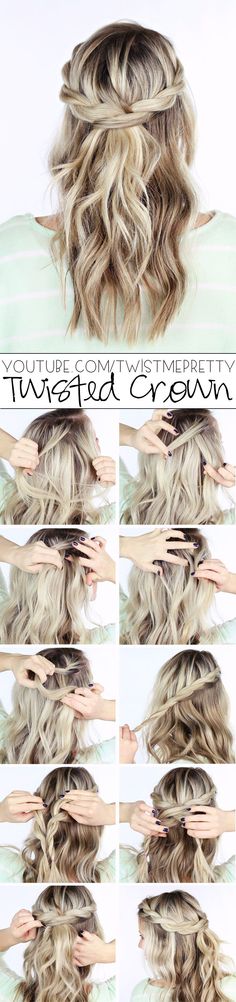 A gorgeous twisted crown braid tutorial that you can wear casual or save for those parties. Sanggul Cepol, Braid Crown Tutorial, Diy Wedding Hair, Hairstyle Tutorials, Fishtail Braid, Haircut Styles, Pinterest Hair, Wedding Hair Down, Winter Formal