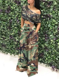 Camouflage Fashion, Casual Bottoms, Fashion Bottoms, Looks Street Style, Camouflage Print, High Waist Bottoms, Elastic Waist Pants, Purple Fashion, Plaid Print