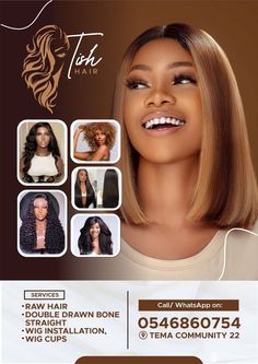 a flyer for a hair salon with an image of a woman's face and her hair