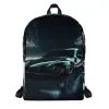 a black backpack with an image of a car on it