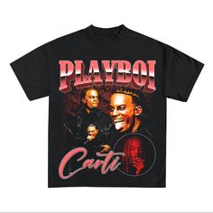 Playboi Carti Jersey Outfit, Playbook Carti, Playboi Carti T Shirt, Red Streetwear T-shirt With Front Print, I Am Music Playboi Carti, 90s Hiphop, Joey Badass, Rap Tee, Young Thug