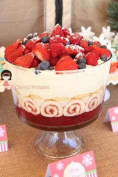 a dessert with strawberries and blueberries in it