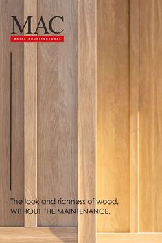 the front cover of mac magazine with wood paneling and text that reads, the look and richness of wood, without the maintenance