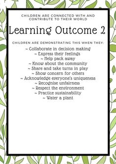 a poster with the words learning outcome 2, written in black and white