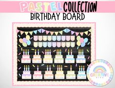 the pastel collection birthday board is ready to be hung up