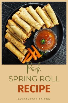 spring roll recipe on a plate with carrots and dipping sauce