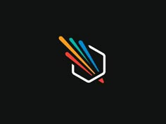 the logo for an art studio with colored pencils in hexagonal shapes on a black background