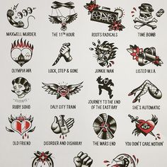 an old school tattoo sticker sheet with various tattoos on it's back side