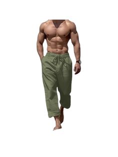 Men Linen Pants, Men's Beach Holiday Plain Casual Linen Pants Casual Linen Pants, Mens Linen Pants, Men Beach, Beach Holiday, Linen Pants, Army Green, Pants, Trousers