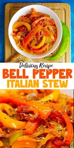 delicious bell pepper italian stew is served in a white bowl