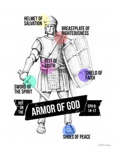 the armor of god is depicted in this graphic art work, with words above it