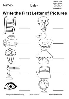 the first letter of pictures worksheet for children to learn how to write and draw