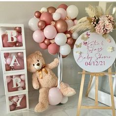 🌸Comandă online cuburi BABY și  baloanele necesare pt decor:🧸  https://elefunstore.ro/99-baloane-latex-culori 🤍 Teddy Bear Baby Shower Theme, Baby Shower Girl Diy, Classy Baby Shower, Cadeau Baby Shower