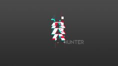 the word hunter is made up of different colored squares and lines on a black background