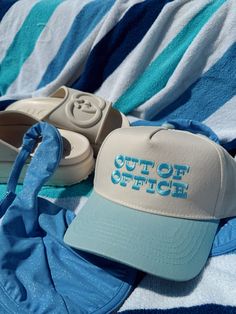 Out of Office, do not disturb! Comes in two colors, baby blue + black! In collaboration with Aubrey Schoenekase Unisex style trucker! ships immediately! Office Vintage, Vintage Trucker Hat, Neoprene Bag, Vintage Trucker Hats, School Collection, Out Of Office, Hat Ideas, Do Not Disturb, Vintage Hat