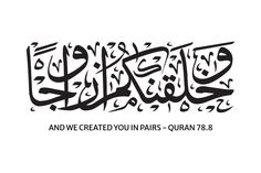 an arabic calligraphy with the words and we created you in pairs - quran'8