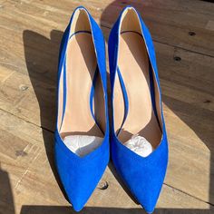 Classic Suede Pointed Toe Pump Casual Blue Almond Toe Heels, Blue Suede Casual Heels, Gold Ankle Strap Heels, Red Suede Heels, Jeweled Heels, Pink High Heels, Embellished Heels, Asos Shoes, High Heel Mules