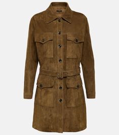 Suede coat in brown - Tom Ford | Mytheresa Brown Coat Women, Patchwork Coat, Suede Coat, Trench Coat Black, Leather Trench Coat, Garment Bag, Brown Coat, Womens Toms, Short Coat