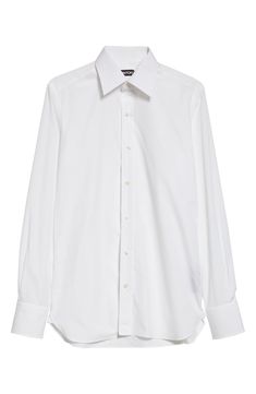 The label's knack for elevating everyday essentials is manifested in this classic button-up shirt tailored in a slim fit from crisp cotton poplin. Front button closure Point collar Long sleeves with two-button cuffs 100% cotton Dry clean or machine wash, line dry Made in Italy Designer Clothing White Satin Dress Shirt, White Long Sleeve Button Up, Elegant Wrinkle-resistant Button-up Shirt, Wrinkle-resistant Dress Shirt With Spread Collar For Office, Elegant Business Tops Wrinkle-resistant, Elegant Business Top With Wrinkle-resistant Fabric, Elegant Wrinkle-resistant Business Top, Classic Wrinkle-resistant Office Shirt, Elegant Wrinkle-resistant Work Tops