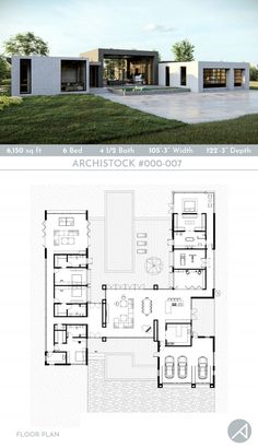 the floor plan for this modern house is shown in two different sections, with one bedroom and