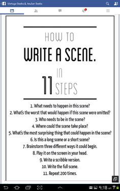 an image of how to write a scene in 11 steps on the webpage for students