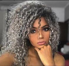 Afro Kinky Curly Synthetic Short Curly Wig For Women With Bangs Mixed Black Gray, #AD, ##Gray, #Sponsored, #Black, #Mixed, #Bangs Curly Hair Color Ideas, Curly Hair Color, Grey Hair Wig, Grey Curly Hair, Salt And Pepper Hair, Colourful Hair, Silver Hair Color, Colored Curly Hair, Haircuts For Wavy Hair