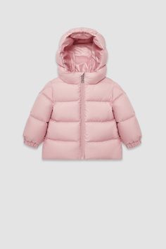 Your baby girl's first Moncler, the Sharon down jacket is a perfect companion for daily strolls. Crafted from polyester, the practical puffer is finished with a hood for added protection. Pink Down Puffer Jacket With Detachable Hood, Pink Puffer Jacket With Detachable Hood For Cold Weather, Personalized Jacket, Outdoor Trekking, Ski Equipment, Ski Accessories, Outerwear Outfit, Ski Pants, Shell Jacket