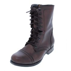 PRICES MAY VARY. Distressed leather combat boot featuring full-length instep zipper and lace-up shaft Manmade sole Block Heel Heel Height: 0.75 inches