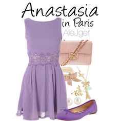 a purple dress and heels with pearls on it